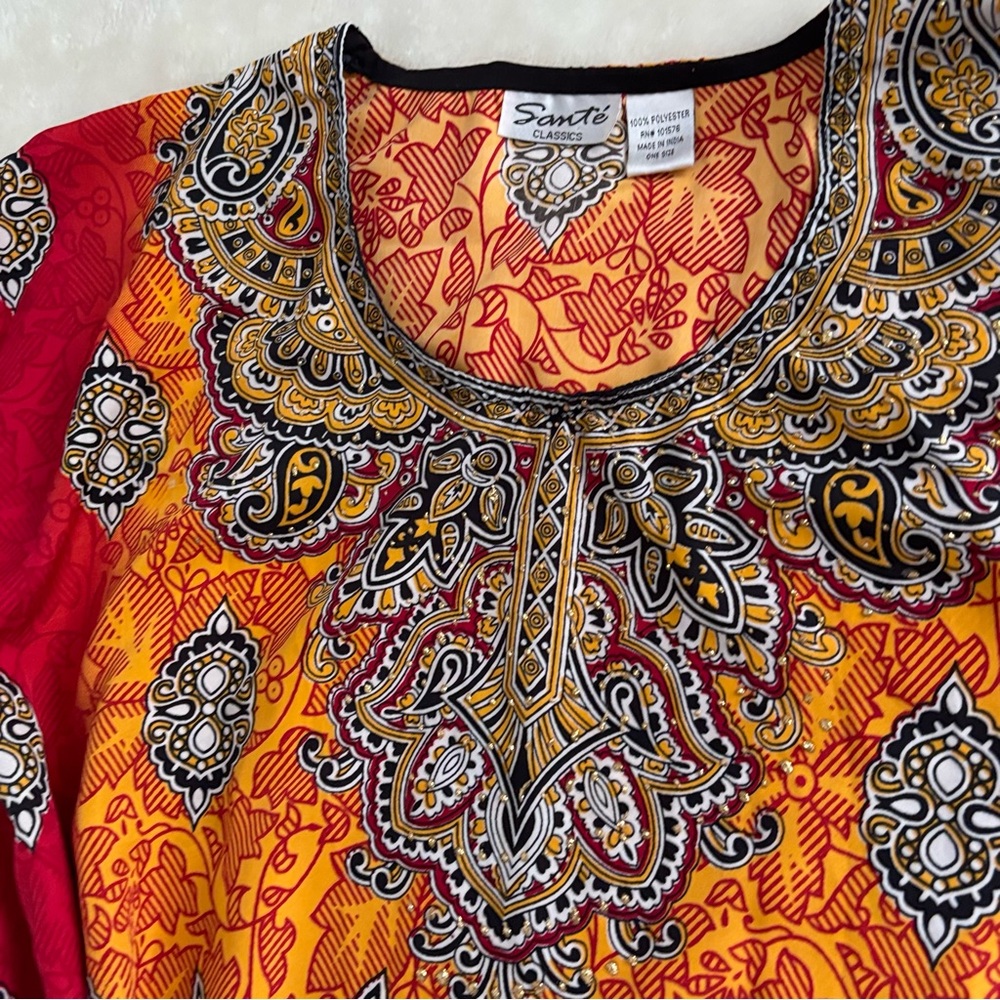 Red And Orange Maxi Sundress With Flutter Cap Sle… - image 4